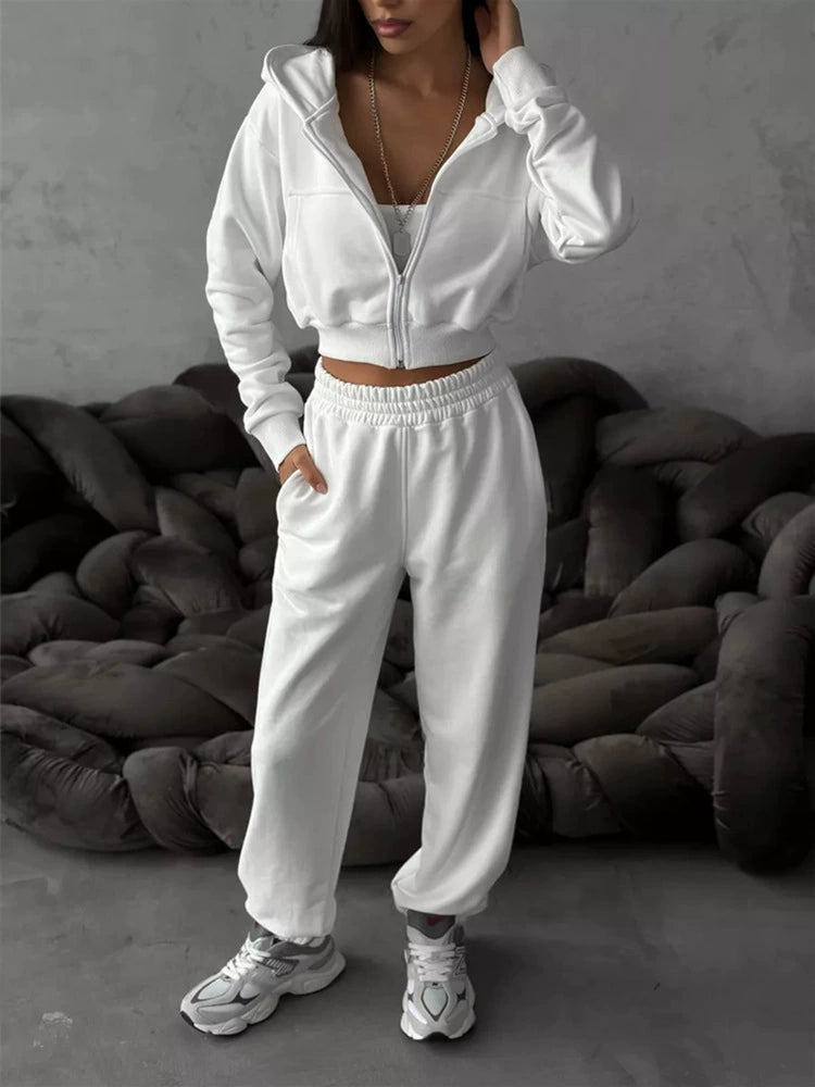 Damen Cozy Crop Hoodie und Weite Lounge-Hosen Set Drune