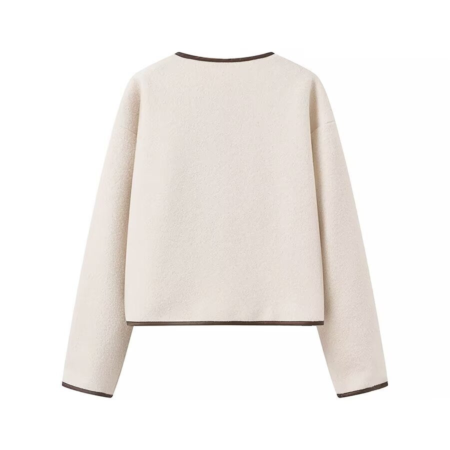 Damen cropped Fleecejacke mit dekorativem Bindeband und seitlichen Taschen Drune