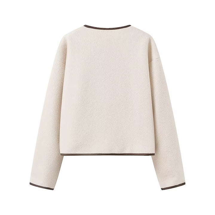 Damen cropped Fleecejacke mit dekorativem Bindeband und seitlichen Taschen Drune