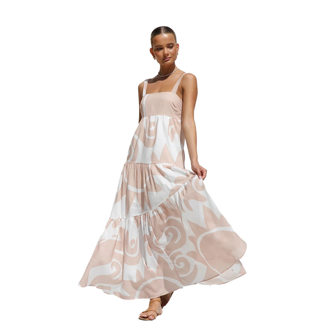 Damen Maxikleid mit modernem grafischen Muster und luftigen Volants Drune