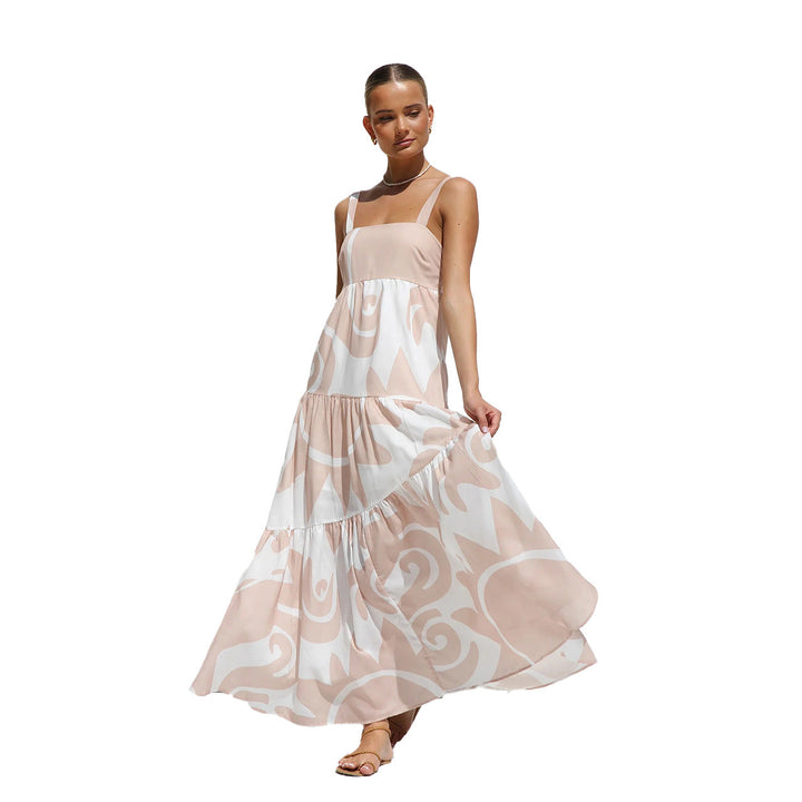 Damen Maxikleid mit modernem grafischen Muster und luftigen Volants Drune