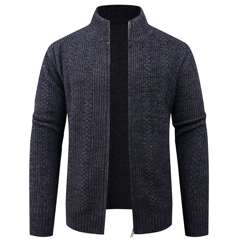 Herren Strickjacke mit strukturierter Oberfläche und hohem Kragen Drune
