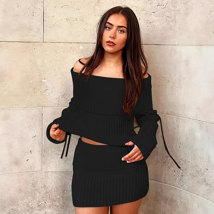 Damen Off-Shoulder Strick-Set mit modischen Details Drune
