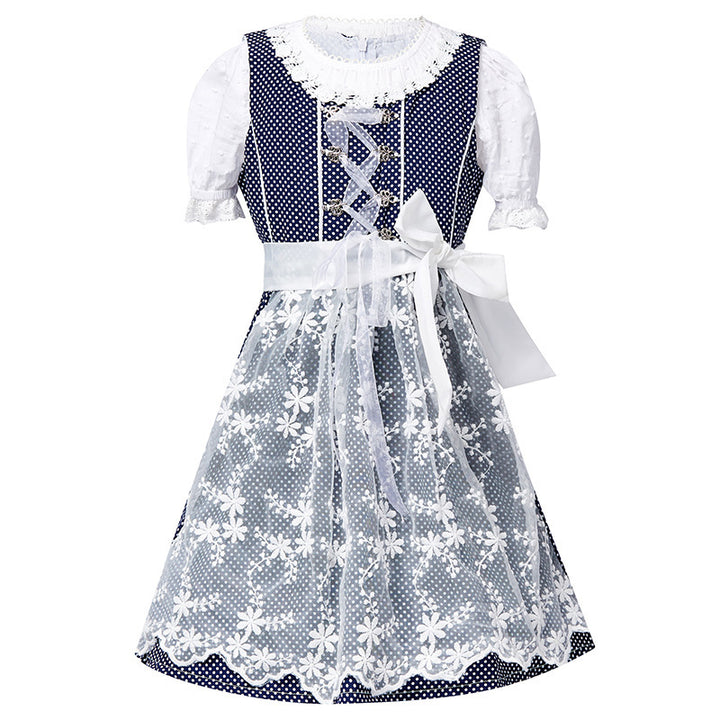 Damen nan traditionelles Dirndlkleid mit Spitzenbluse und bestickter Tüllschürze Drune