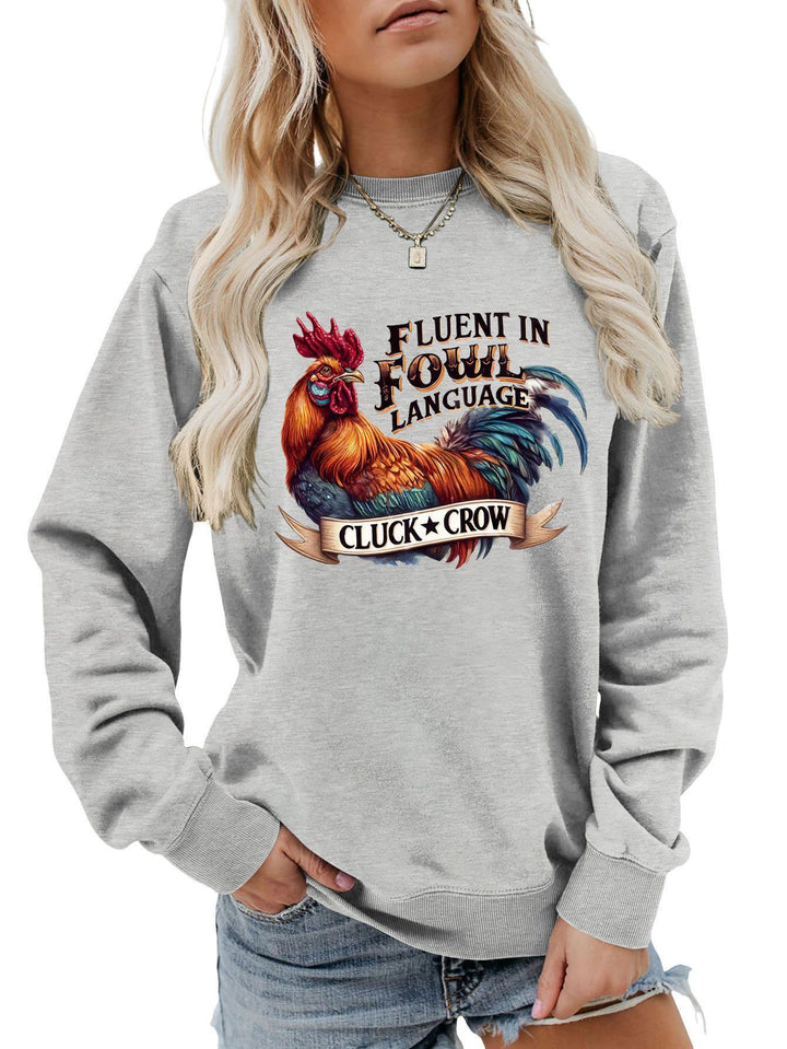 Damen Sweatshirt mit humorvollem Hühnermotiv und bequemer Passform Drune