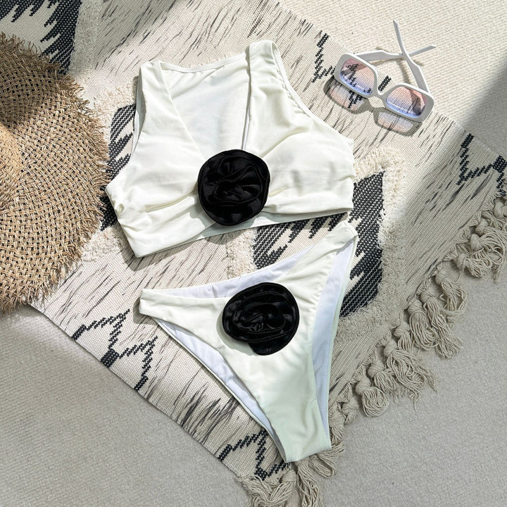 Damen Hochgeschnittener Bikini mit elegantem Blütenmotiv Drune