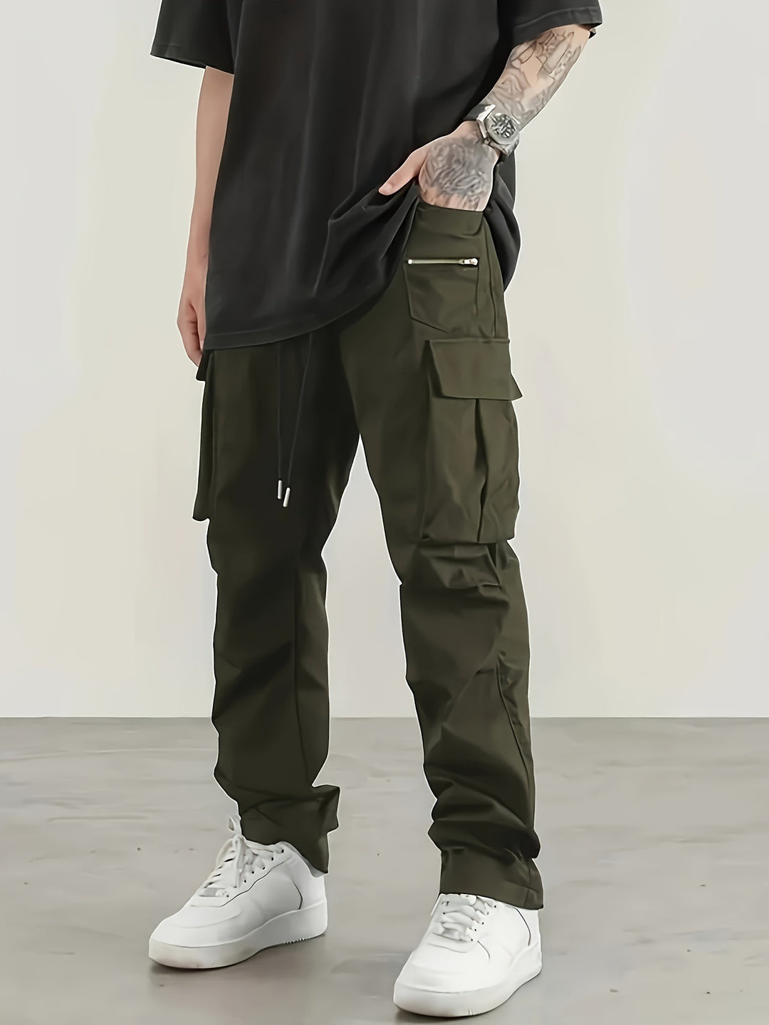 Herren moderne Cargo-Hose mit multifunktionalen Taschen und elastischem Bund Drune