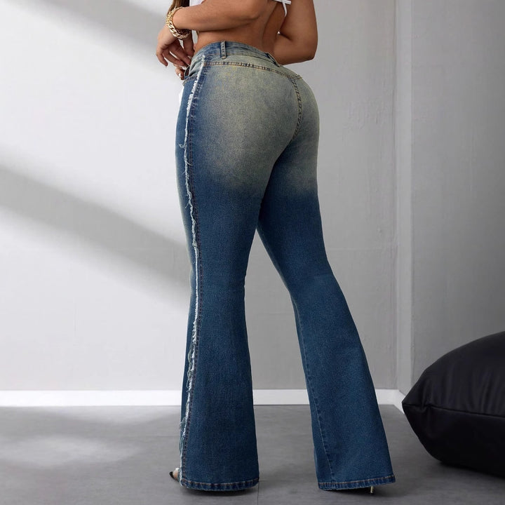 Damen Bootcut Jeans mit hohem Bund aus leichtem Denim und fransigen Details Drune