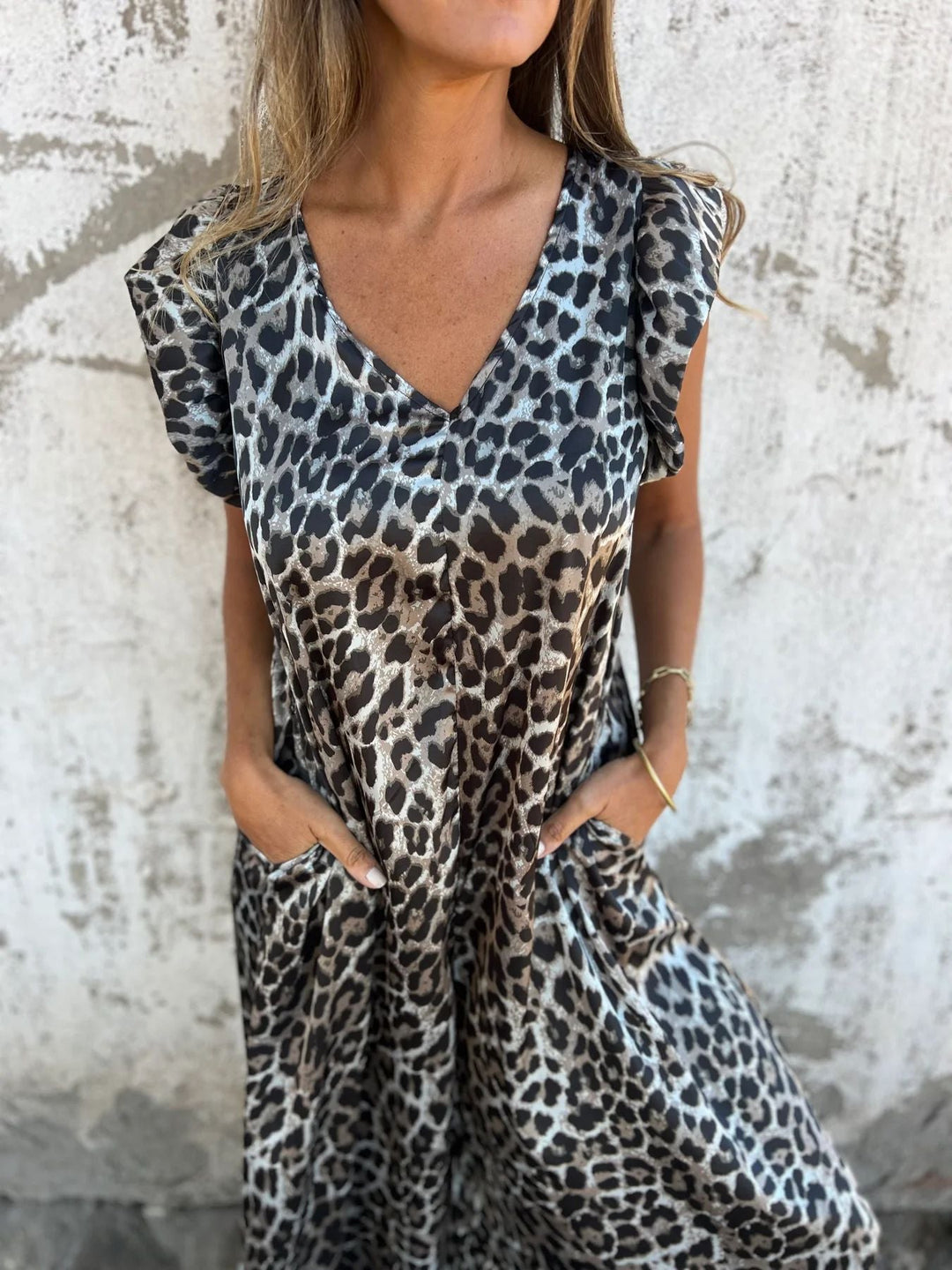Damen Leichtes Maxikleid im modischen Leopardenlook mit Seitentaschen Drune