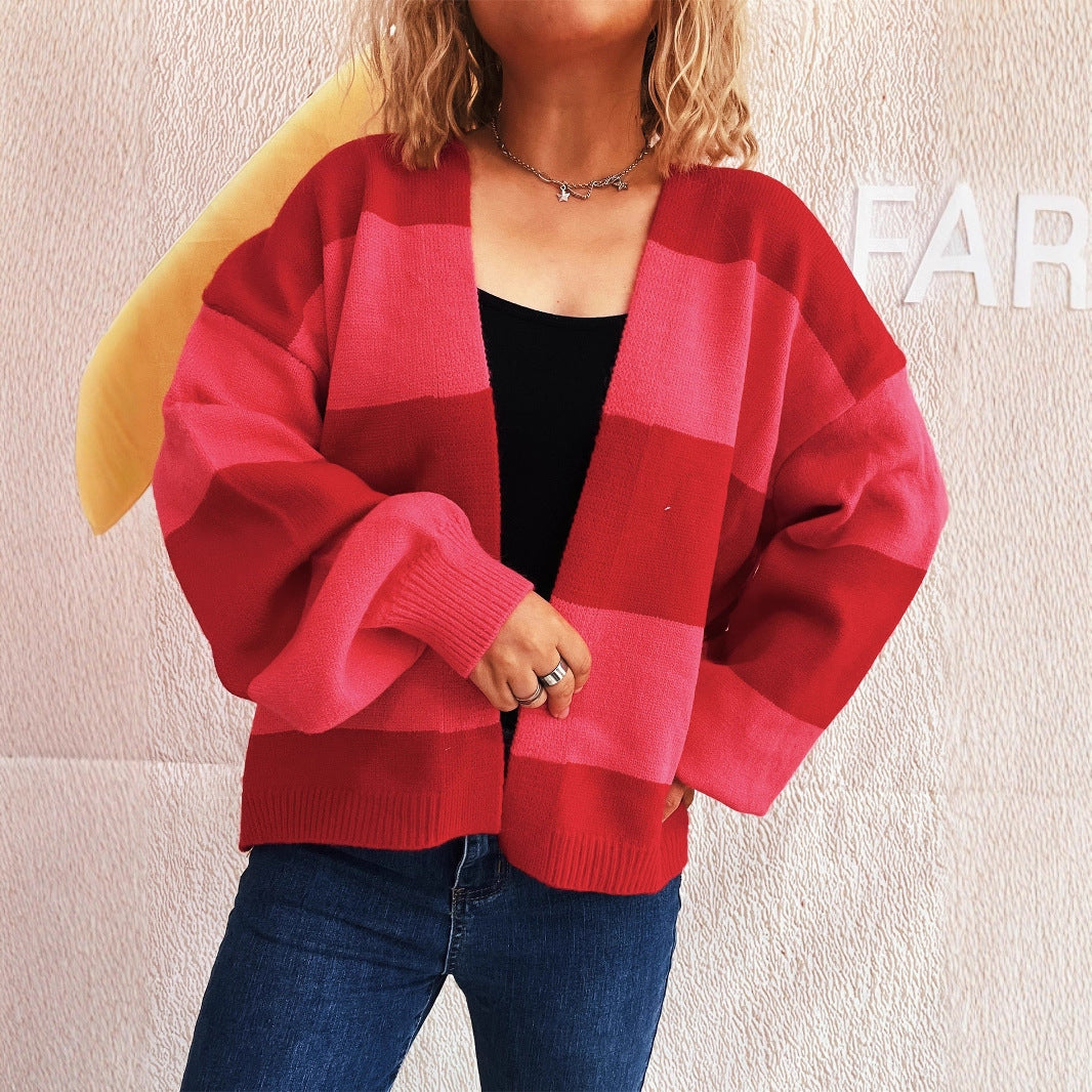 Damen lässige Strickjacke mit breitem Streifenmuster und extra weitem Schnitt Drune