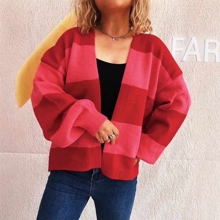 Damen lässige Strickjacke mit breitem Streifenmuster und extra weitem Schnitt Drune