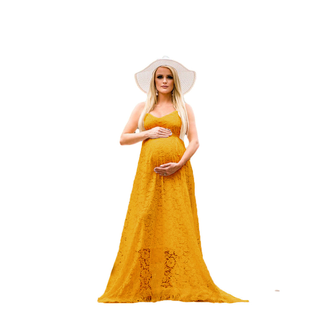 Damen Elegantes Spitzen Schwangerschaft Maxi Kleid Drune
