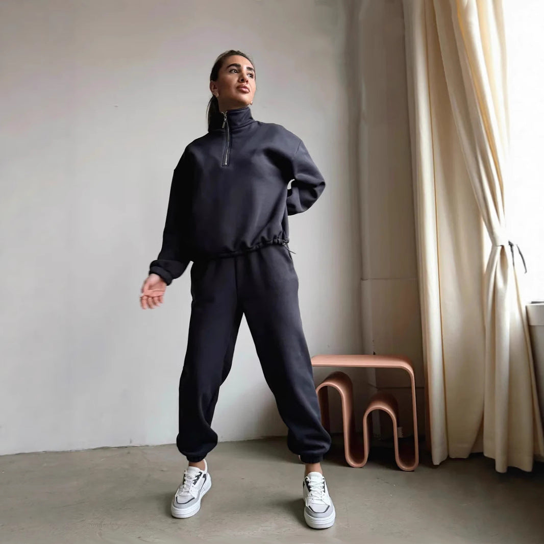 Damen Sportlicher Pullover mit Stehkragen und Reißverschluss Drune