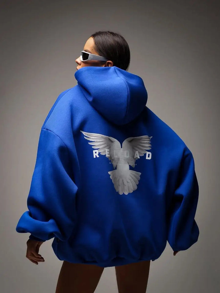 Damen Oversized Kapuzenpullover mit auffälligem Rückenprint Drune