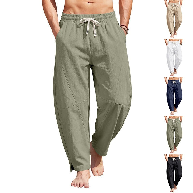 Herren nan lässige Leinen-Loungehose mit elastischem Tunnelzugbund, Kordelzug und seitlichem Beinaufschlag Drune
