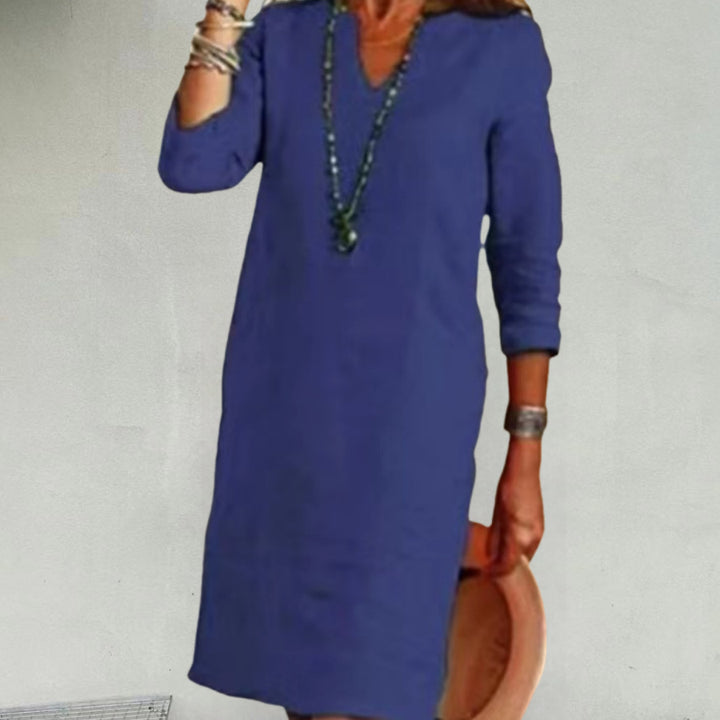 Damen Leichtes Sommerkleid mit eleganter V-Ausschnitt-Front und praktischen Seitentaschen Drune