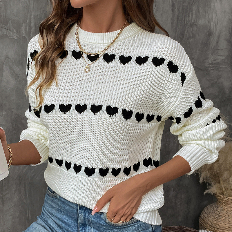 Damen Strickpullover mit Herzmotiv und lässigem Schnitt Drune