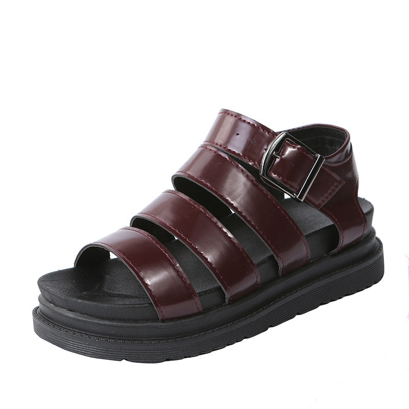 Damen  komfortable Gladiator‑Sandale mit extra gedämpftem Komfortfußbett, vier breiten Riemen und verstellbarer Metallschnalle Drune
