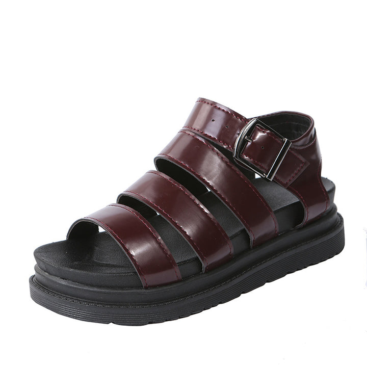 Damen  komfortable Gladiator‑Sandale mit extra gedämpftem Komfortfußbett, vier breiten Riemen und verstellbarer Metallschnalle Drune