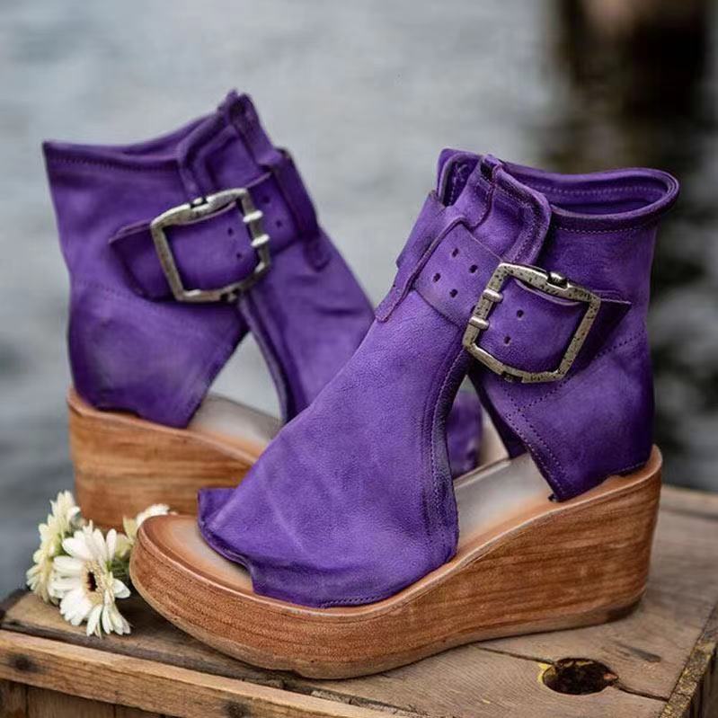 Damen Wedge-Sandalen mit modischer Schnallenverzierung und rutschfester Sohle Drune