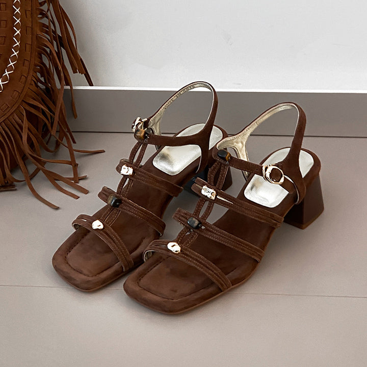 Damen Strappy Blockabsatzsandalen mit schicken Schnallenakzenten Drune