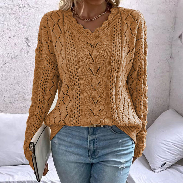 Damen Strickpullover mit raffinierten Netzstrukturen und V-Ausschnitt Drune