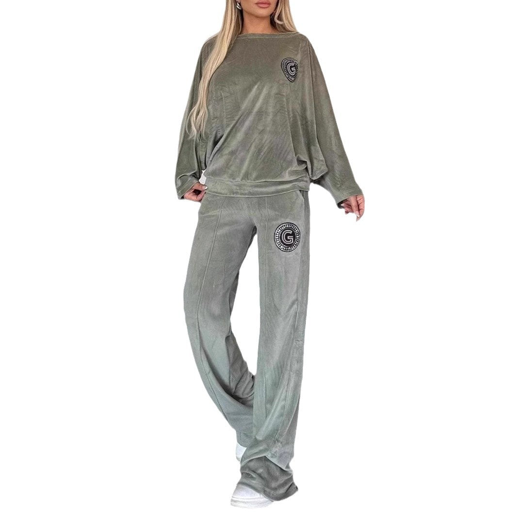 Damen Casual Velvet Loungewear-Set mit weichem Schnitt Drune