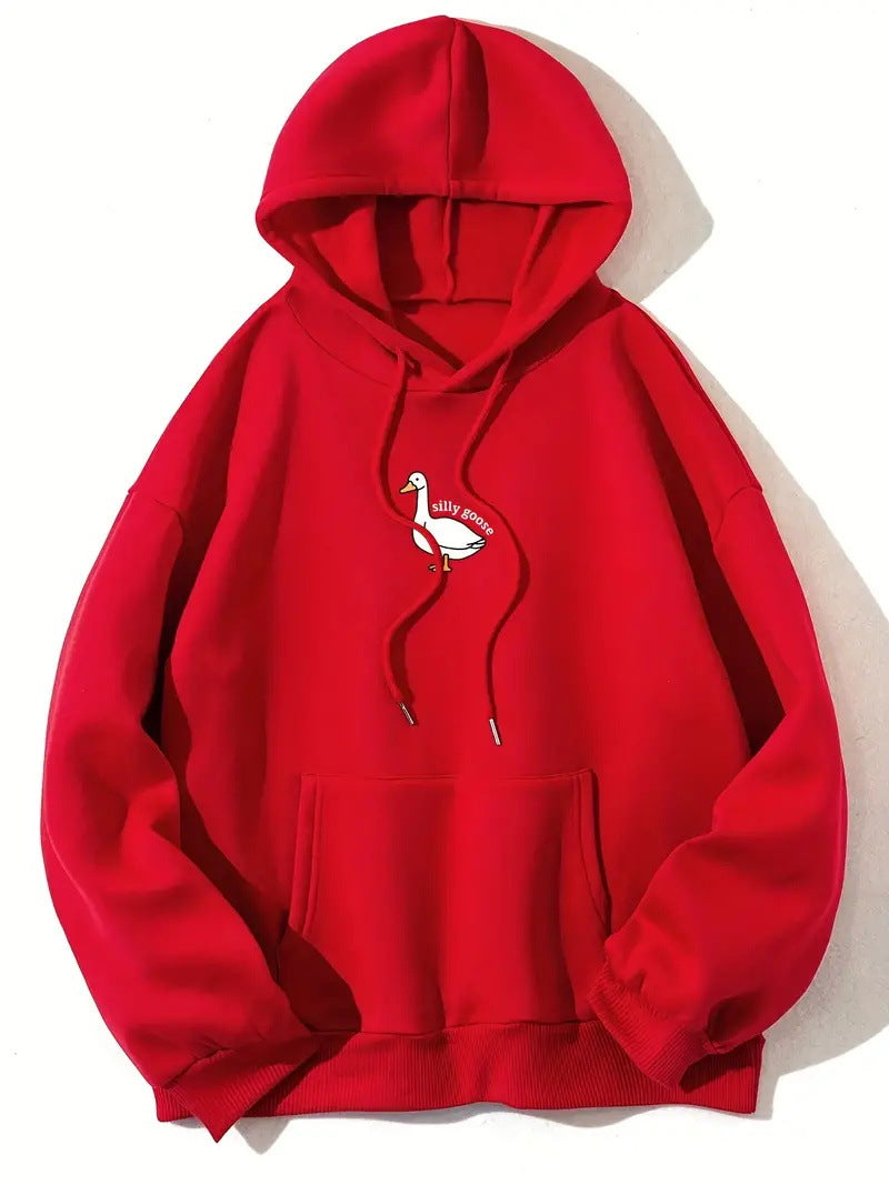 Damen Kapuzenpullover mit kreativem Gänsemotiv und weichem fleece innen Drune