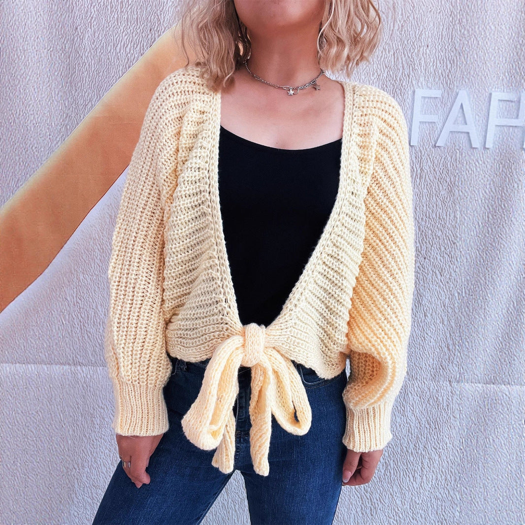 Damen Strickjacke mit verspieltem Bindegürtel und voluminösen Ärmeln Drune