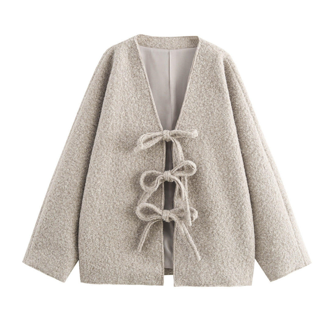 Damen Oversized Wolljacke mit dekorativen Schleifendetails Drune