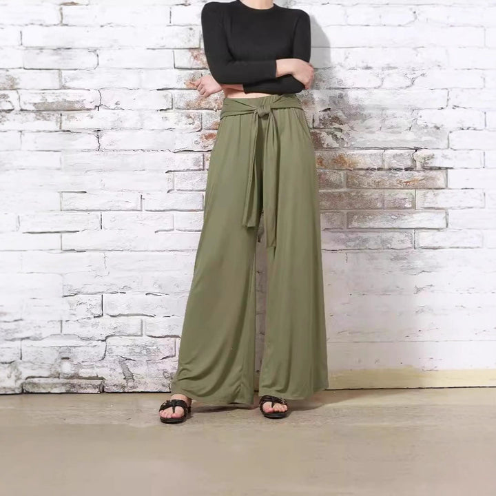 Damen Bequeme und stylische Weite Hose mit Taillengürtel Drune