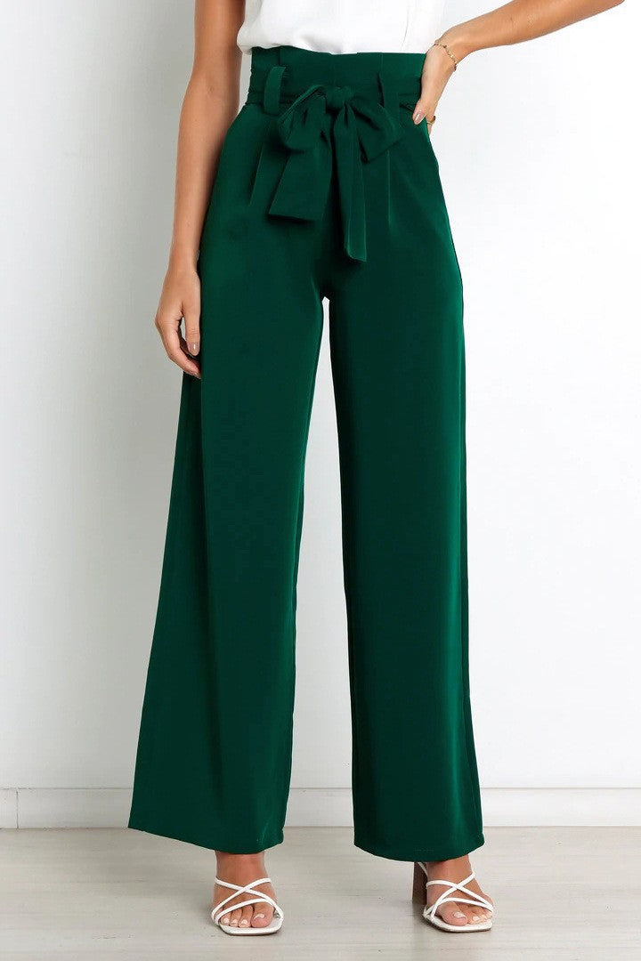 Damen Weit geschnittene High-Waist-Hose mit Binde-Gürtel und Taschen Drune