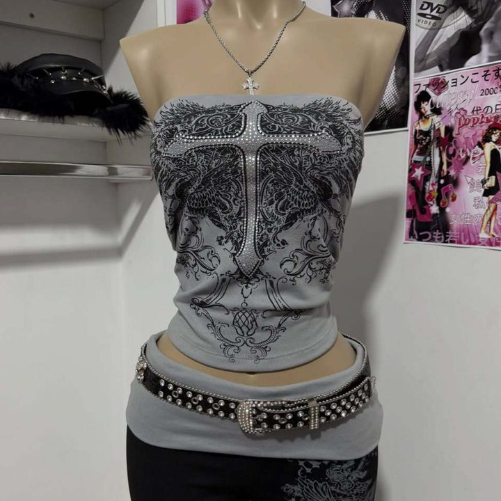 Damen Elegantes Bandeau-Top mit modischem Grafikdesign Drune