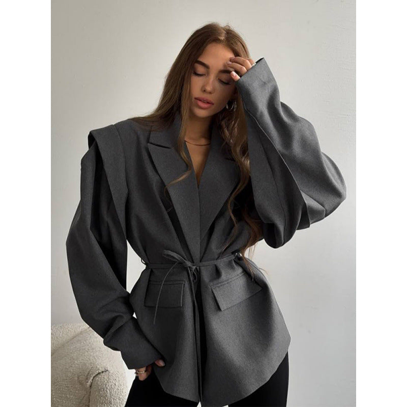 Damen eleganter Oversized-Blazer mit Gürteldetail Drune