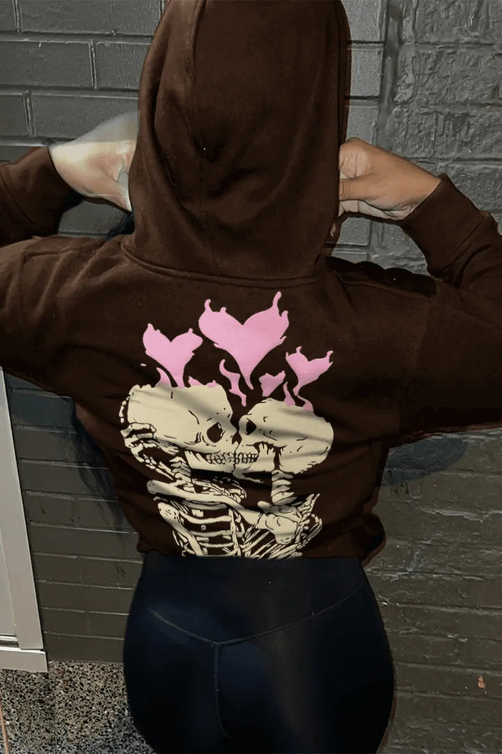 Damen Hoodie mit einzigartigem Skelett-Motiv und Herzgrafik Drune