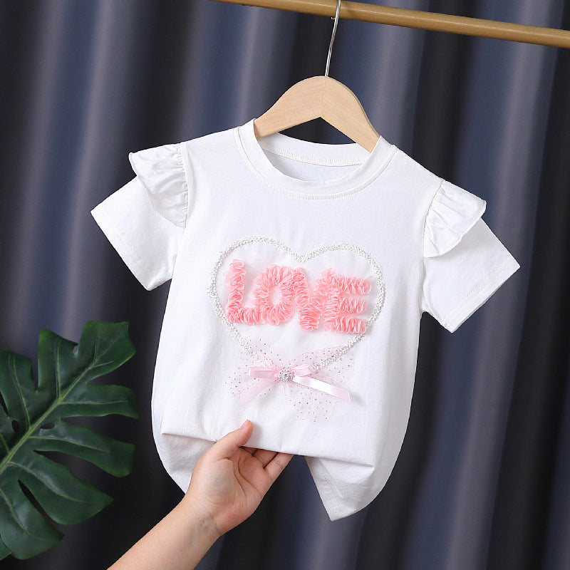 Mädchen T-Shirt mit Rüschendetails und Herzen-Applikation Drune