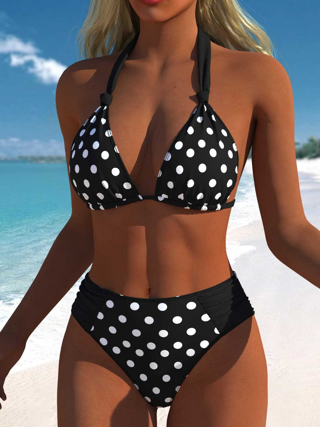 Damen Bikini-Set mit modernen Polka-Dots und hoch taillierter Bikini-Hose Drune