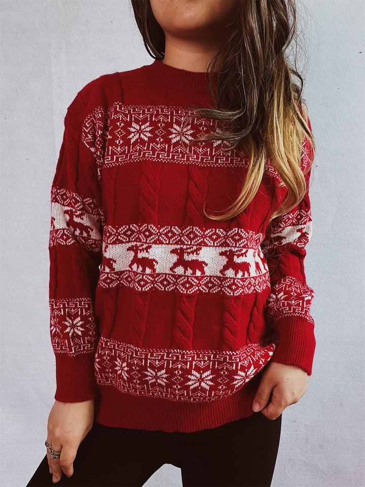 Damen Strickpullover mit festlichem Rentier-Motiv und Zopfmuster Drune