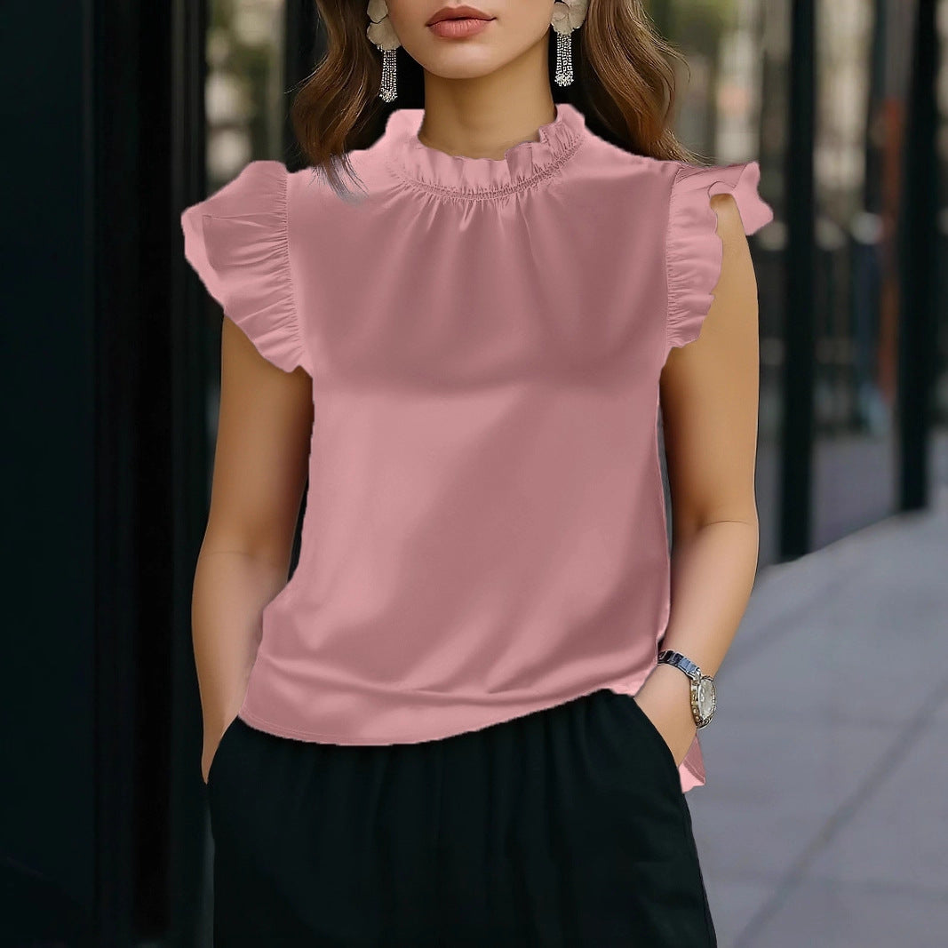 Damen elegante Bluse mit Rüschendetails und modernem Stehkragen Drune