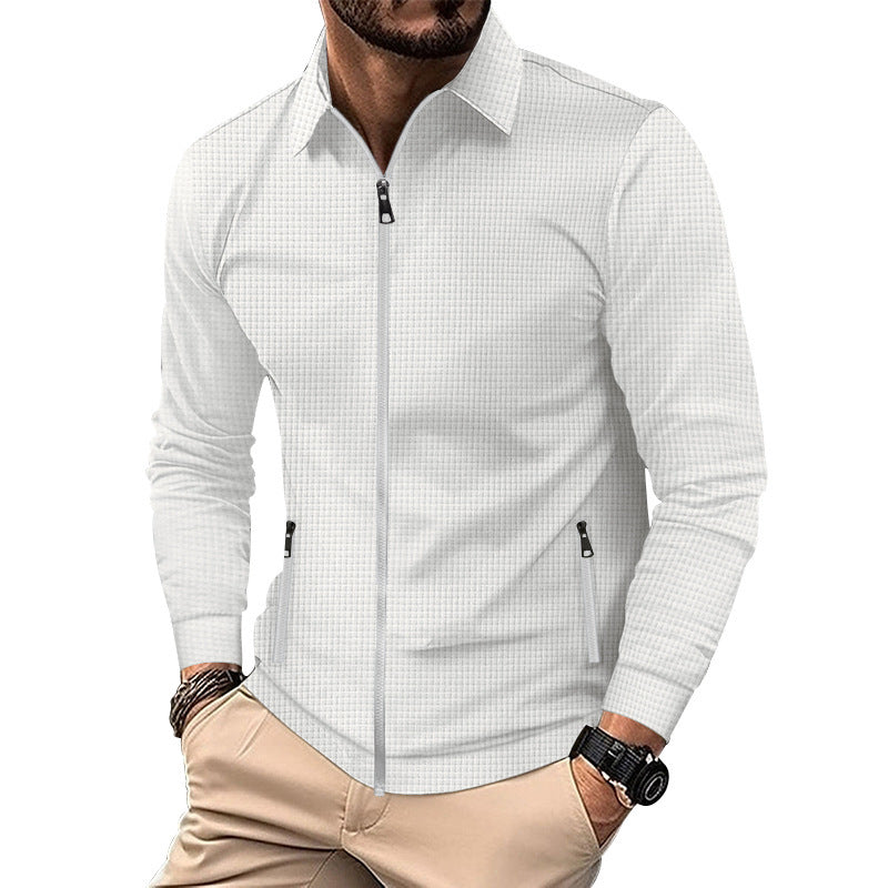 Herren nan strukturiertes Slim-Fit Zip-Überhemd mit Hemdkragen Drune