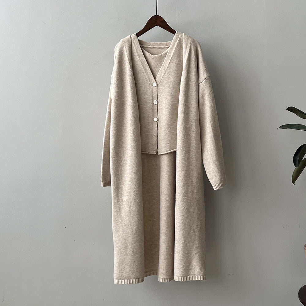 Damen Strickkleid mit Cardigan und Knopfleiste Drune