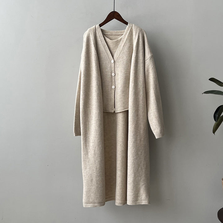 Damen Strickkleid mit Cardigan und Knopfleiste Drune