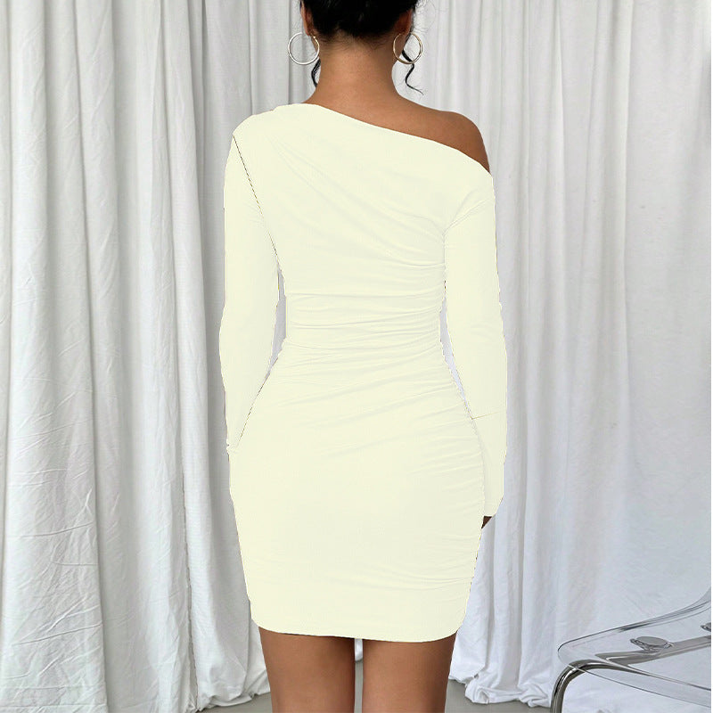 Damen elegantes Wickelkleid mit asymmetrischem Schnitt und langem Arm Drune