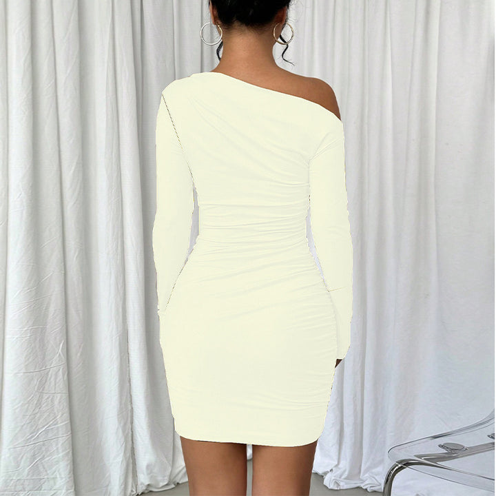 Damen elegantes Wickelkleid mit asymmetrischem Schnitt und langem Arm Drune