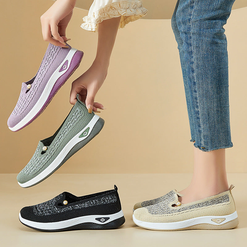 Damen nan atmungsaktive gestrickte Slip-On Slipper mit Perlenapplikation und stoßdämpfender EVA-Sohle Drune