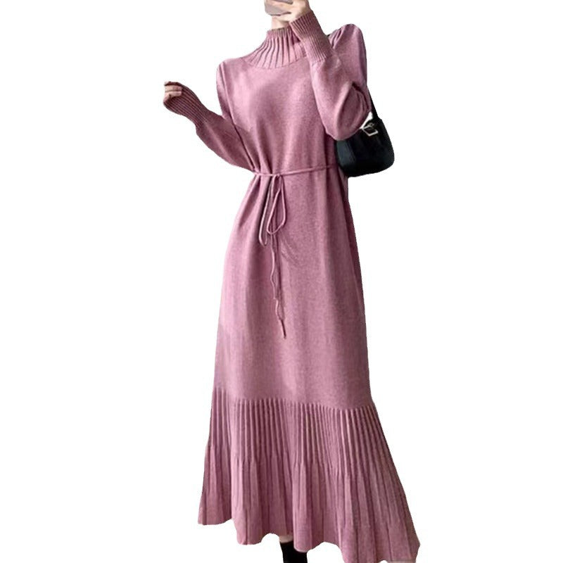 Damen Strickkleid mit Rippstruktur und Taillengürtel Drune