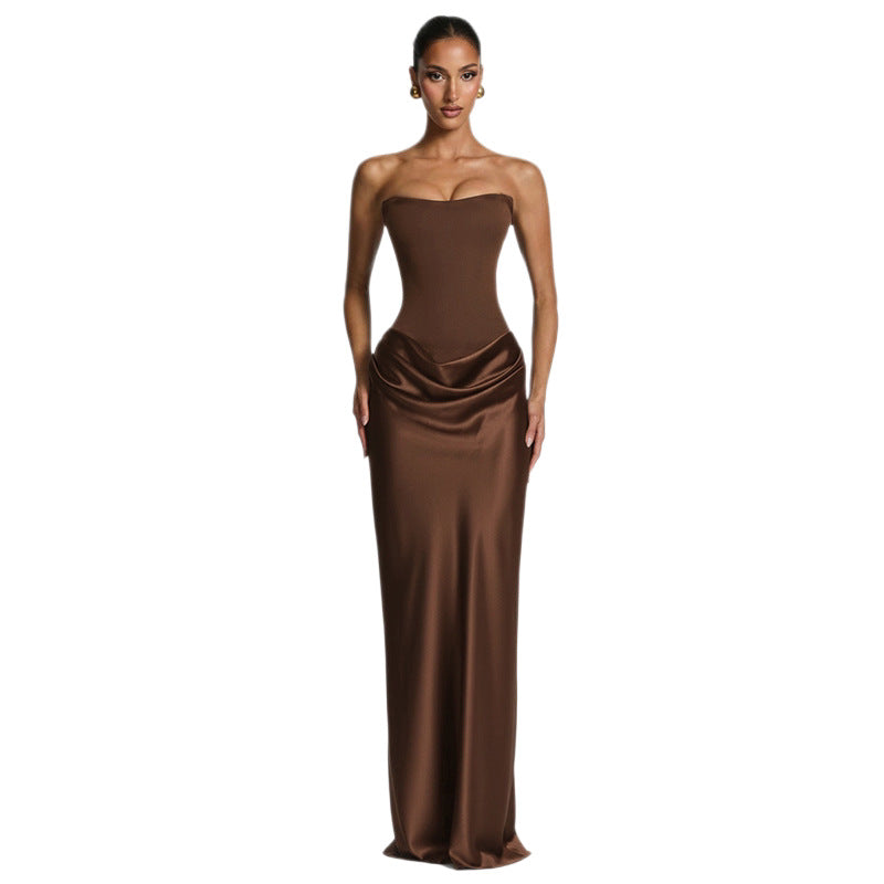 Damen Elegantes Abendkleid mit hohen Kragen und fließendem Schnitt Drune