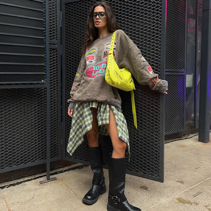 Damen oversized Sweatshirt mit kreativem Grafikdesign und modischen Details Drune