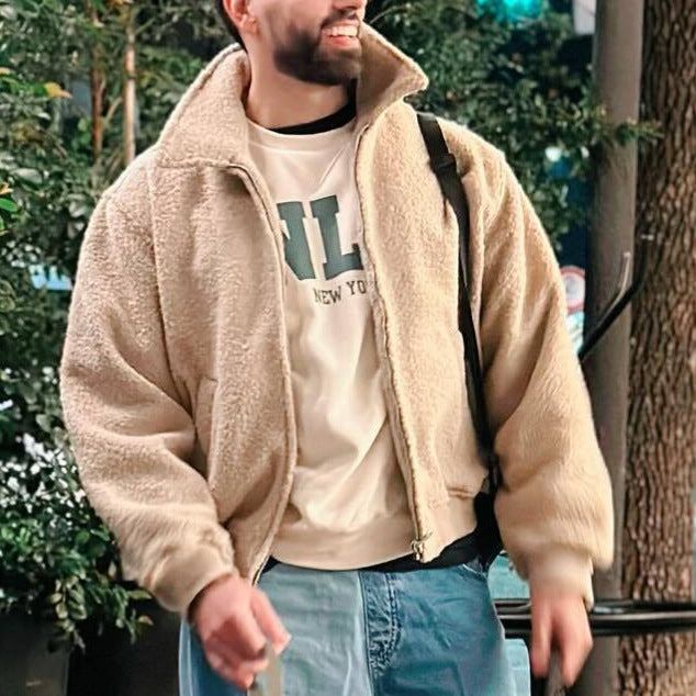 Herren kuschelige Fleecejacke mit hohem Kragen und seitlichen Taschen Drune
