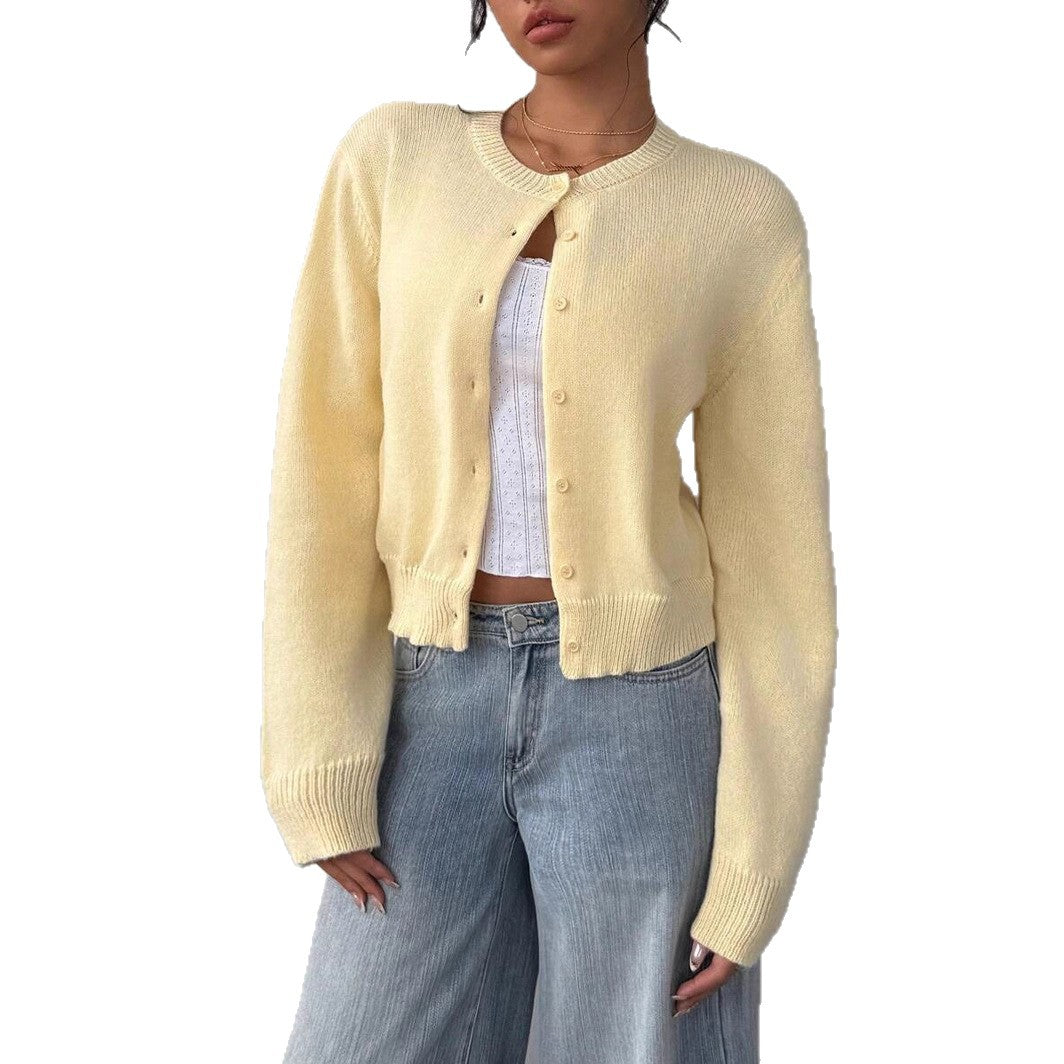 Damen Strickjacke mit Rundhalsausschnitt und Knopfleiste Drune